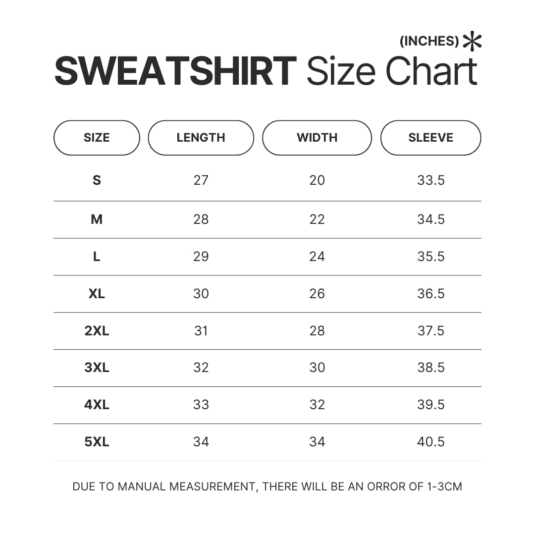Sweatshirt Size Chart - Stardew Valley Store