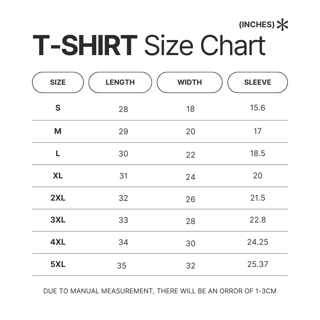 T shirt Size Chart - Stardew Valley Store