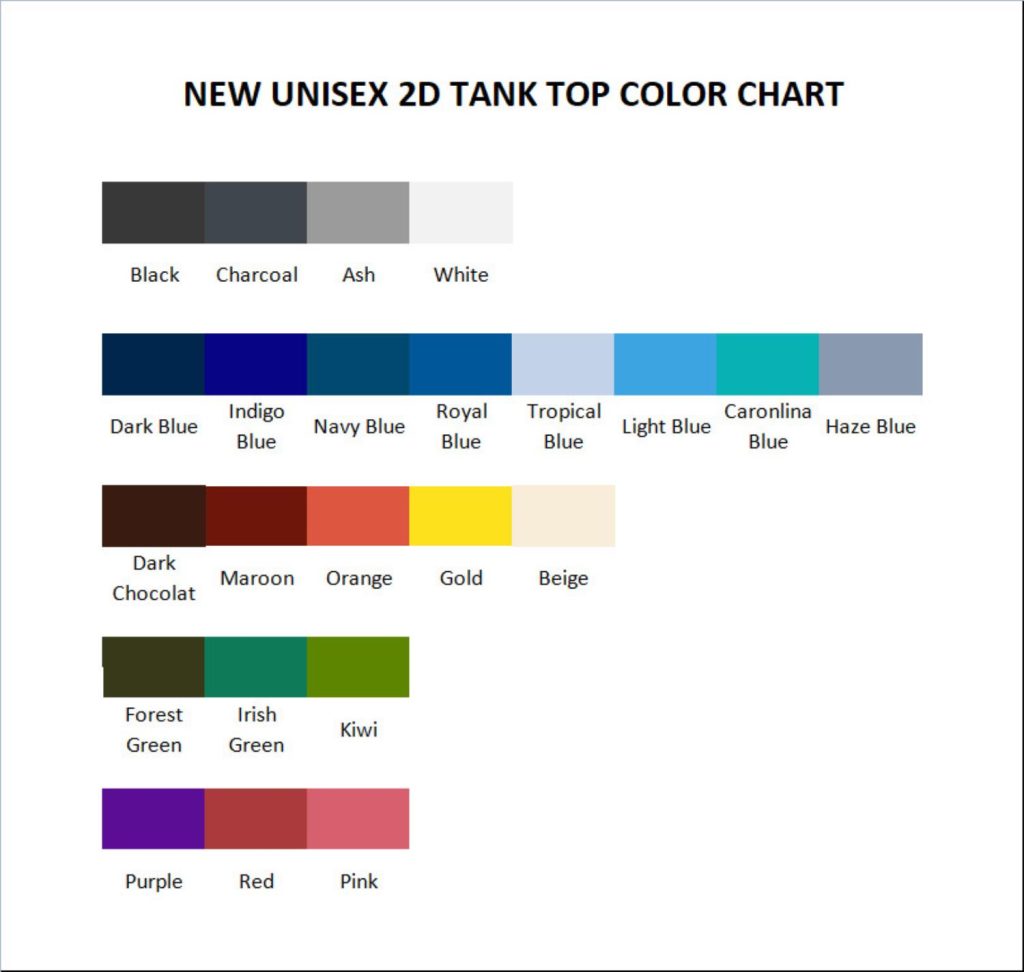 tank top color chart - Stardew Valley Store